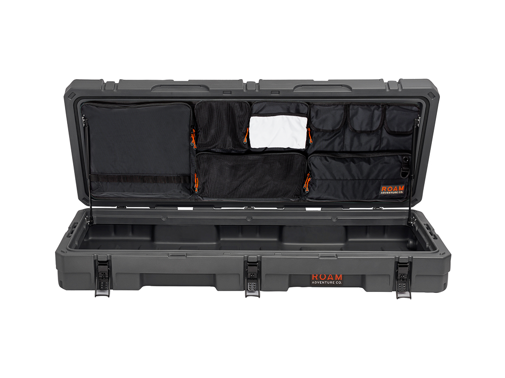 Nylon lid organizer with zippered pockets shown on a ROAM 83L Rugged Case